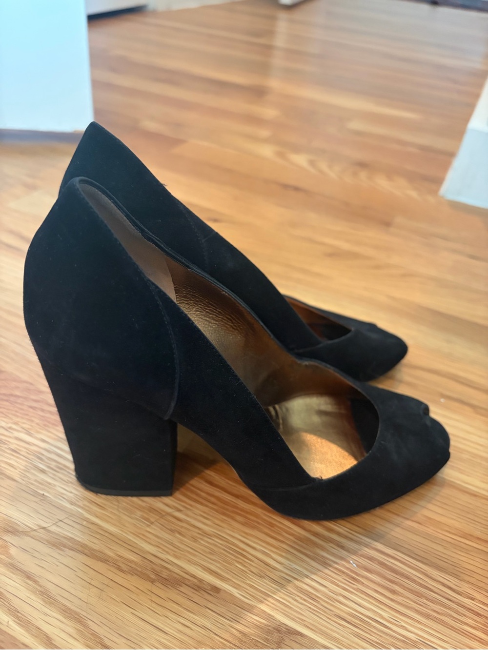 Bally Black Suede Chunky Peep-Toe Heels